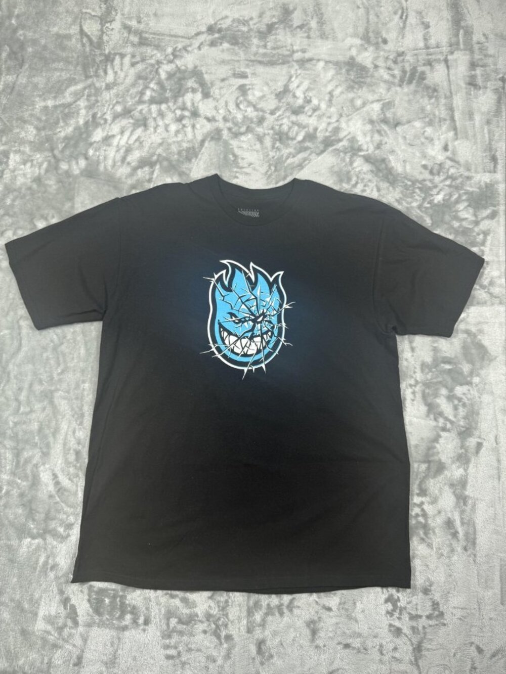 Spitfire Shirt Mens XL Black Blue Cracked Bighead Logo Graphic Skateboarding Tee